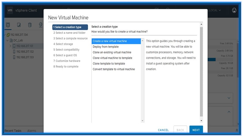 Creating VM on vSphere Web-Client 4 Creating VM on vSphere 4
