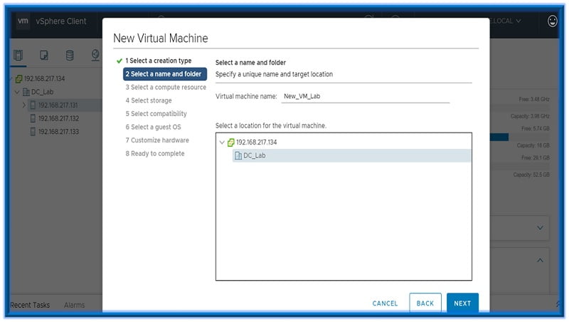 Creating VM on vSphere Web-Client 5 Creating VM on vSphere 5