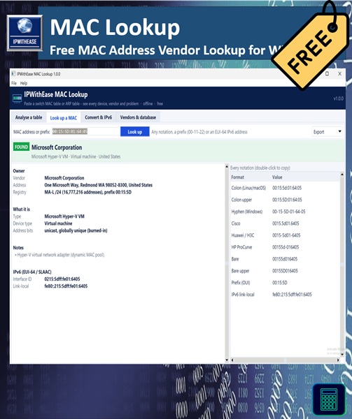 IPWithEase MAC Lookup – Free MAC Address Vendor Lookup for Windows 1 IPWITHEASE MAC LOOKUP